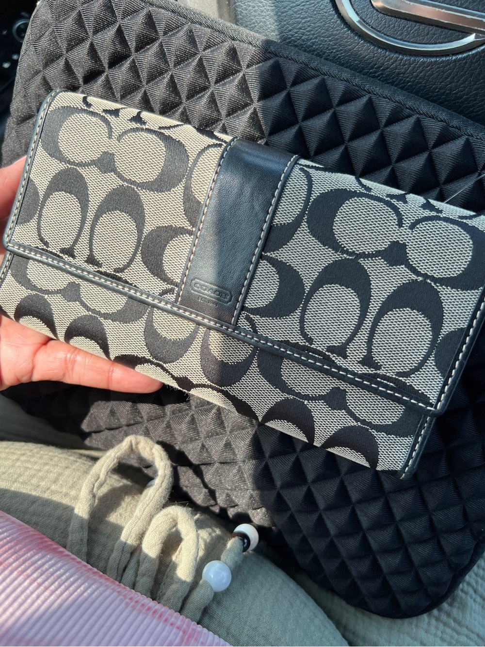 Coach Black & Gray Signature Continental Wallet